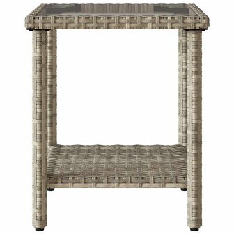 Tuinbank met tafel en kussens L-vormig poly rattan lichtgrijs
