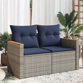 Tuinbank met kussens 2-zits poly rattan grijs