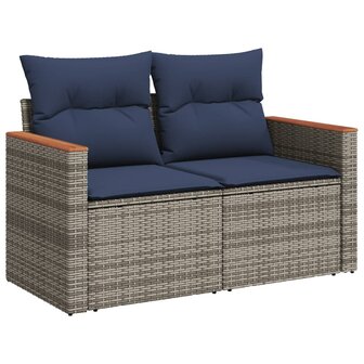 Tuinbank met kussens 2-zits poly rattan grijs