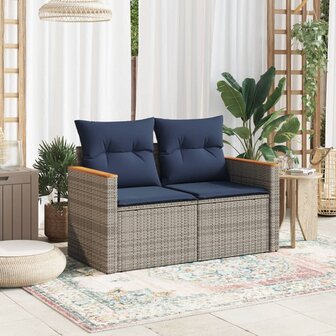 Tuinbank met kussens 2-zits poly rattan grijs