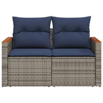 Tuinbank met kussens 2-zits poly rattan grijs