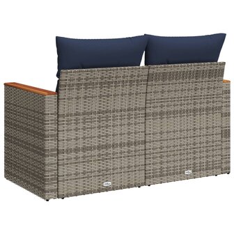 Tuinbank met kussens 2-zits poly rattan grijs