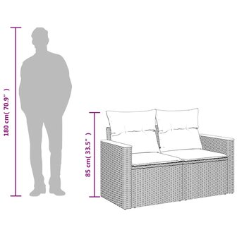 Tuinbank met kussens 2-zits poly rattan grijs