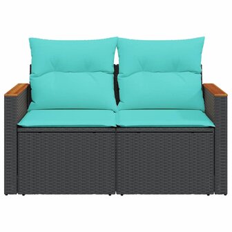 Tuinbank met kussens 2-zits poly rattan zwart