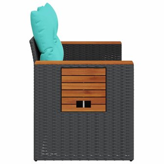 Tuinbank met kussens 2-zits poly rattan zwart