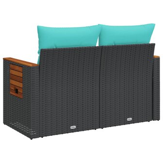 Tuinbank met kussens 2-zits poly rattan zwart