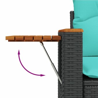 Tuinbank met kussens 2-zits poly rattan zwart