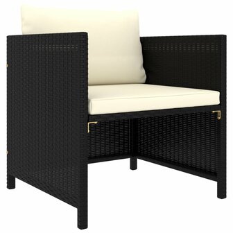 4-delige Loungeset met kussens poly rattan zwart