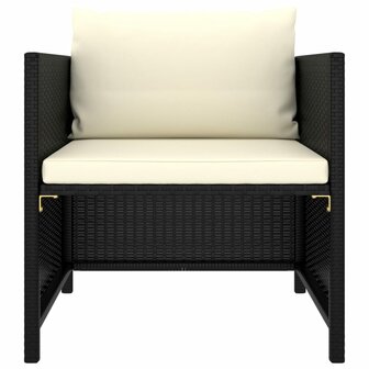 4-delige Loungeset met kussens poly rattan zwart