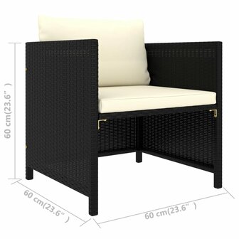 4-delige Loungeset met kussens poly rattan zwart