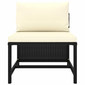 3-delige Loungeset met kussens poly rattan zwart