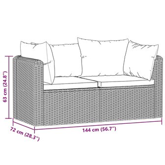2-delige Loungeset met kussens poly rattan zwart