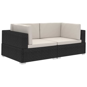 Hoekbanken 2 st met kussens poly rattan zwart
