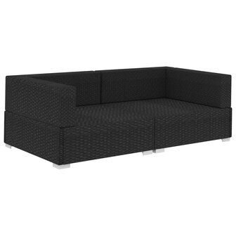 Hoekbanken 2 st met kussens poly rattan zwart