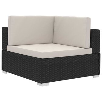 Hoekbanken 2 st met kussens poly rattan zwart