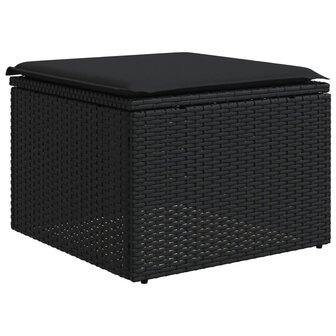 5-delige Loungeset met kussens poly rattan zwart
