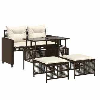 4-delige Loungeset met kussens poly rattan bruin