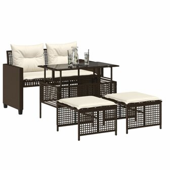 4-delige Loungeset met kussens poly rattan bruin