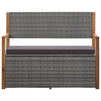 Opbergbankje 115 cm poly rattan en massief acaciahout grijs
