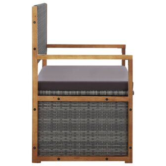 Opbergbankje 115 cm poly rattan en massief acaciahout grijs