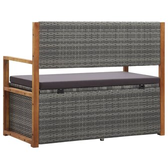 Opbergbankje 115 cm poly rattan en massief acaciahout grijs