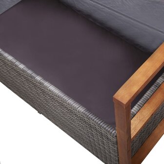 Opbergbankje 115 cm poly rattan en massief acaciahout grijs