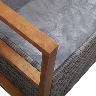 Opbergbankje 115 cm poly rattan en massief acaciahout grijs