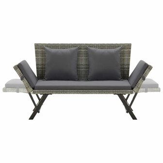 Tuinbankje met kussens 176 cm poly rattan grijs
