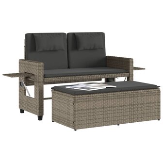 Tuinbankje verstelbaar met kussens poly rattan grijs