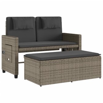 Tuinbankje verstelbaar met kussens poly rattan grijs