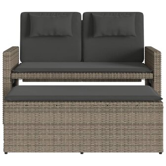 Tuinbankje verstelbaar met kussens poly rattan grijs