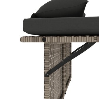 Tuinbankje verstelbaar met kussens poly rattan grijs