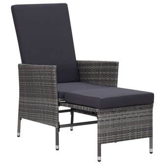 Tuinstoel verstelbaar met kussens poly rattan grijs