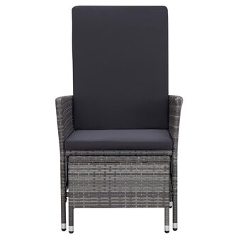 Tuinstoel verstelbaar met kussens poly rattan grijs