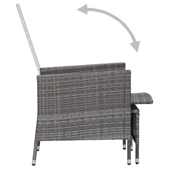 Tuinstoel verstelbaar met kussens poly rattan grijs