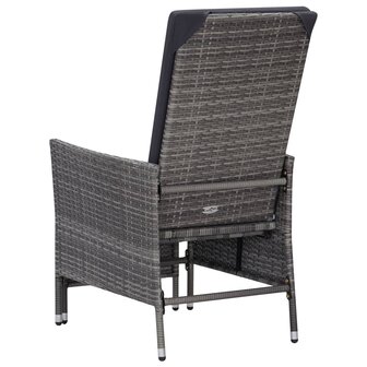 Tuinstoel verstelbaar met kussens poly rattan grijs