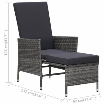 Tuinstoel verstelbaar met kussens poly rattan grijs