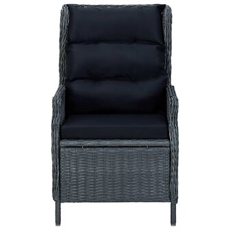 Tuinstoel verstelbaar met kussens poly rattan donkergrijs