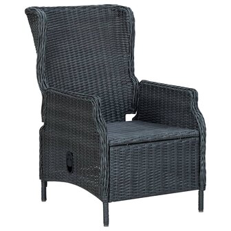 Tuinstoel verstelbaar met kussens poly rattan donkergrijs