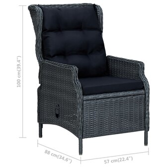 Tuinstoel verstelbaar met kussens poly rattan donkergrijs