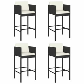 Barkrukken 4 st met kussens poly rattan zwart