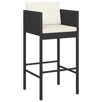 Barkrukken 4 st met kussens poly rattan zwart