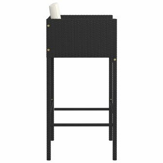 Barkrukken 4 st met kussens poly rattan zwart