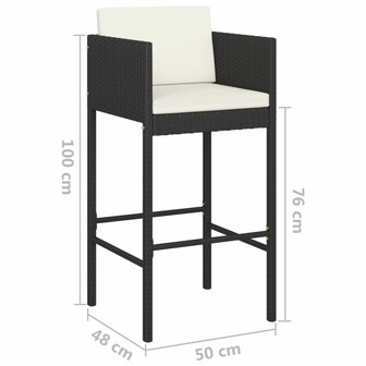 Barkrukken 4 st met kussens poly rattan zwart