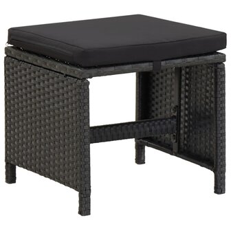 Tuinkrukken 4 st met kussens poly rattan zwart