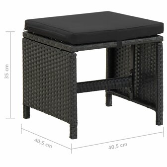 Tuinkrukken 4 st met kussens poly rattan zwart