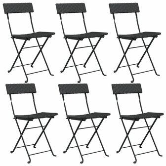 Bistrostoelen 6 st inklapbaar poly rattan en staal zwart