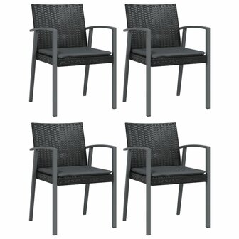 Tuinstoelen 4 st met kussens 56,5x57x83 cm poly rattan zwart