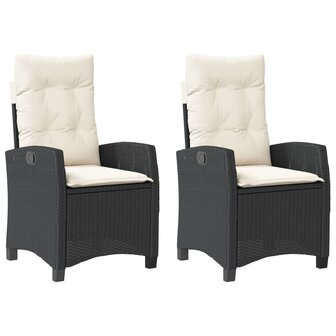 Tuinstoelen 2 st verstelbaar met kussens poly rattan zwart