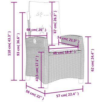 Tuinstoelen 2 st verstelbaar met kussens poly rattan zwart